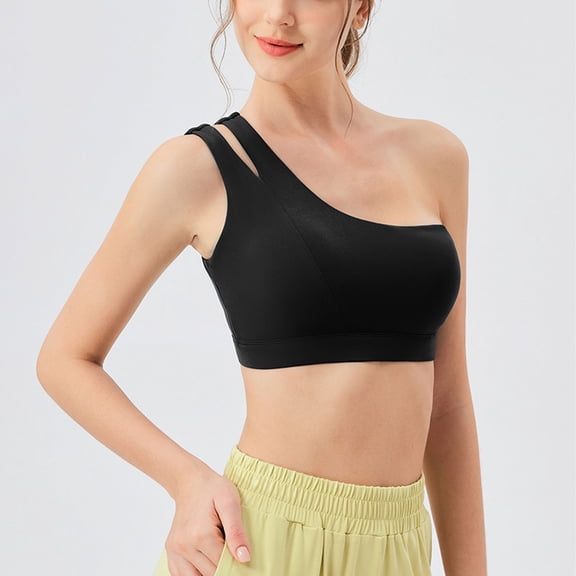 BSDJILFG One Shoulder Crop Tops for Women Athletic Tops Casual Bra Quick Drying Stretch Seamless Solid Color Yoga Workout Running Tops with Built-In-Bra ,S-XL
