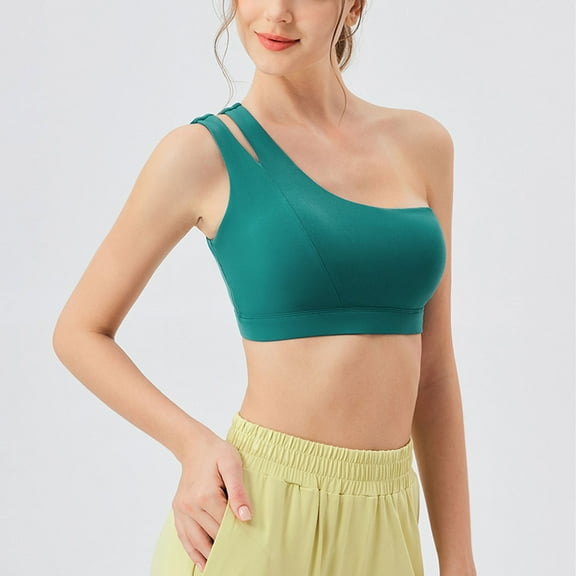 BSDJILFG One Shoulder Crop Tops for Women Athletic Tops Casual Bra Quick Drying Stretch Seamless Solid Color Yoga Workout Running Tops with Built-In-Bra ,S-XL