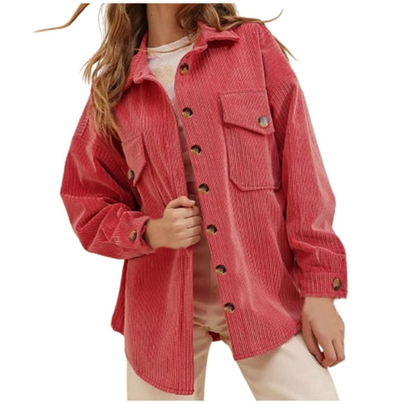BSDJILFG Oversized Cardigans for Women Casual ButtDown Corduroy Jackets Sherpa Lined Solid Color Long Sleeve Hot Sales