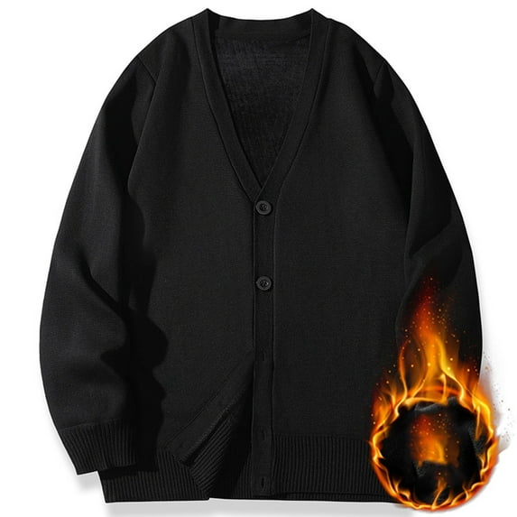 BSDJILFG Oversized Sweaters for Men Cable Knit Lightweight Cardigan Button V-Neck Fleece Lined Jacket,M-4XL