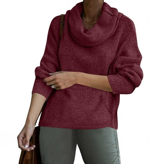 BSDJILFG Oversized Sweaters for Women Turtle Neck Top Long Lantern Sleeve Dressy Cable Knit Soft Comfy Pullover Top