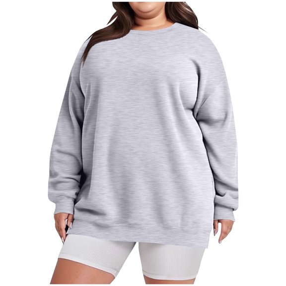BSDJILFG Plus Size Crewneck Sweatshirts for Women,Oversized Sweatshirts Loose Fit Breathable T-Shirts,Sizes L-5XL