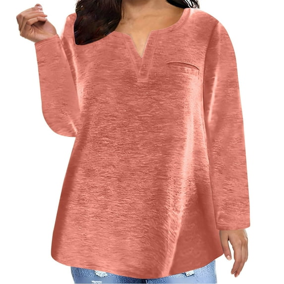 BSDJILFG Pajama Tops for Women Long Sleeve Plus Size Casual Leisure Wear Blouse V-Neck Sleep Shirts Comfy Cool Loose Fit Solid Color Henley Basic Tee Shirts Loungewear Sleepwear ,S-5XL