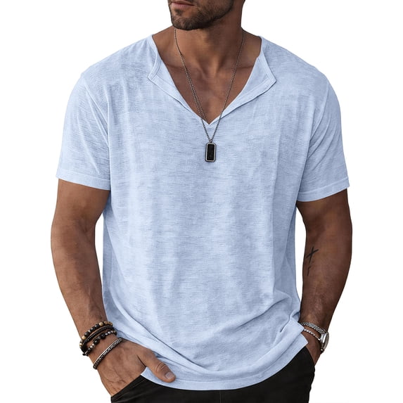 BSDJILFG Pajama Tops for Men,Casual V-Neck Linen Dad Shirt,Breathable Short Sleeve Pullover Fathers Day T-Shirts