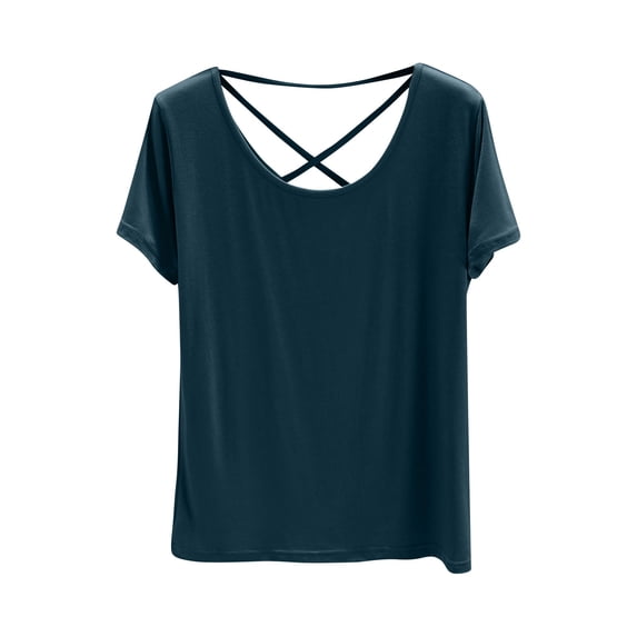 BSDJILFG Pajama Tops for Women Short Sleeve Breathable T-Shirts Summer Casual Back Cross Straps Sleepwear Shirts