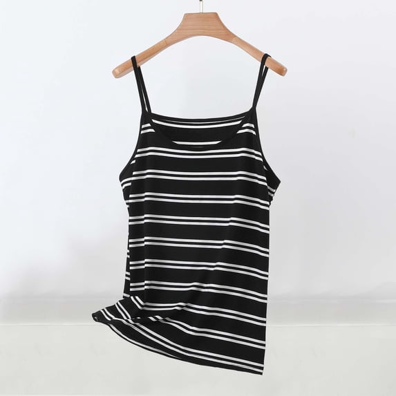 BSDJILFG Pajama Tops for Women Sleeveless Striped Shirts Casual Spaghetti Straps Cotton Breathable Pullover Shirts