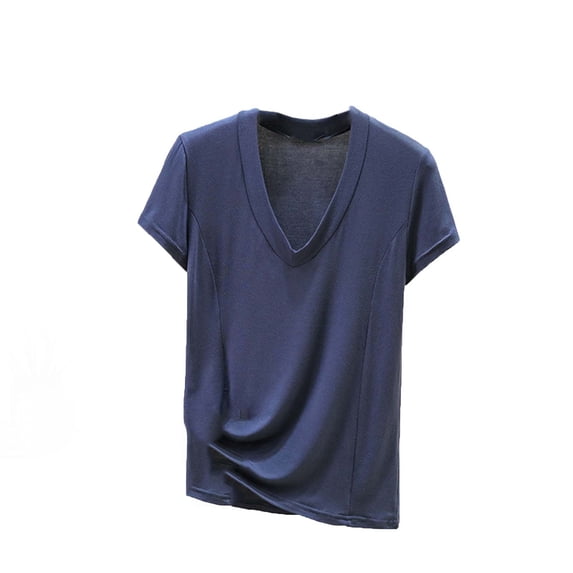BSDJILFG Pajama Tops for Women Soft Breathable Casual V-Neck Short Sleeve Loose Fit Pullover Layering Shirts
