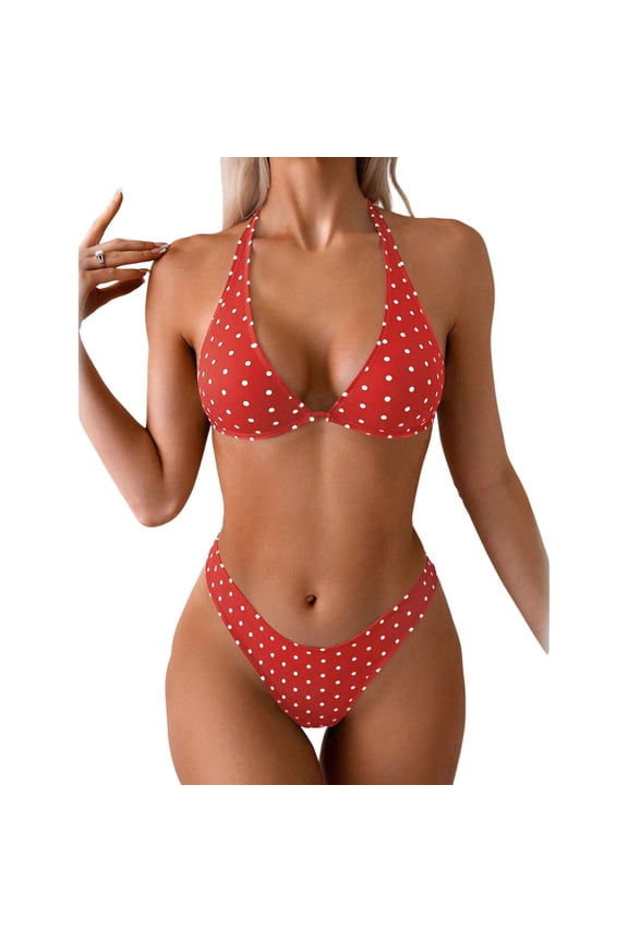 Petite Womens Bikini Sets 2 Piece Triangle Swimsuits Halter V-Neck Tie Back String Underwear