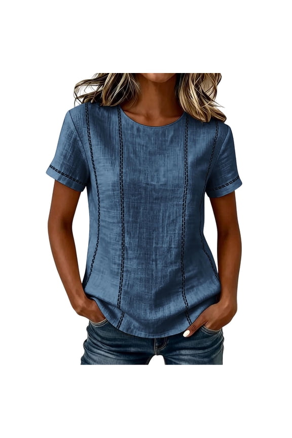 Petite Womens Striped T-Shirt Summer Casual Boho Top Vintage Crewneck Tee Short Sleeve Lightweight Shirts