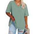 thumbnail image 1 of BSDJILFG Basic Tees for Women's Plus Casual Half Sleeve V Neck T Shirts Bottom Loose Sleep Pajama Lounge Tops XL-5XL, 1 of 2