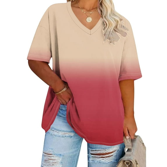 BSDJILFG Plus Size Basic Tees for Women Casual Half Sleeve V Neck T Shirts Bottom Loose Sleep Pajama Lounge Tops XL-5XL