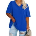 thumbnail image 1 of BSDJILFG Plus Size Basic Tees for Women Casual Half Sleeve V Neck T Shirts Bottom Solid Color Flowy Loose Sleep Pajama Lounge Tops XL-5XL, 1 of 4