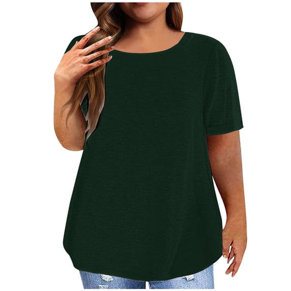 BSDJILFG Plus Size Basic Tees for Women Comfy Short Sleeve Tops Summer Casual Solid Color Crewneck Loose Shirts Loungewear L-5XL