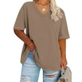 thumbnail image 1 of BSDJILFG Plus Size Basic Tees for Women Leisure Elbow Sleeve V Neck T Shirts Solid Color Flowy Loose Sleep Pajama Lounge Tops Clearance XL-5XL, 1 of 4