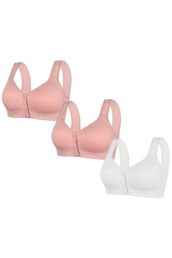 Plus Size Bras ,Front Closure Padded Bralette for Women White Wire-Free Gathered Together Loose Fit Bras ,S-5XL