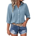 thumbnail image 1 of BSDJILFG Plus Size Button Down Shirts for Women ,3/4 Sleeve Textured Ribbed Knit Comfy Wrinkle Free Business Shirts Dressy Work Blouse,Sizes S-5XL, 1 of 6