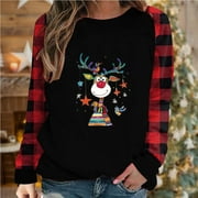 BSDJILFG Plus Size Christmas Pajama Tops，Womens Vintage Plaid Shirts Soft Lounge Tops Long Sleeve Comfy Sleepwear Shirts Family Matching Pajamas Merry Fall