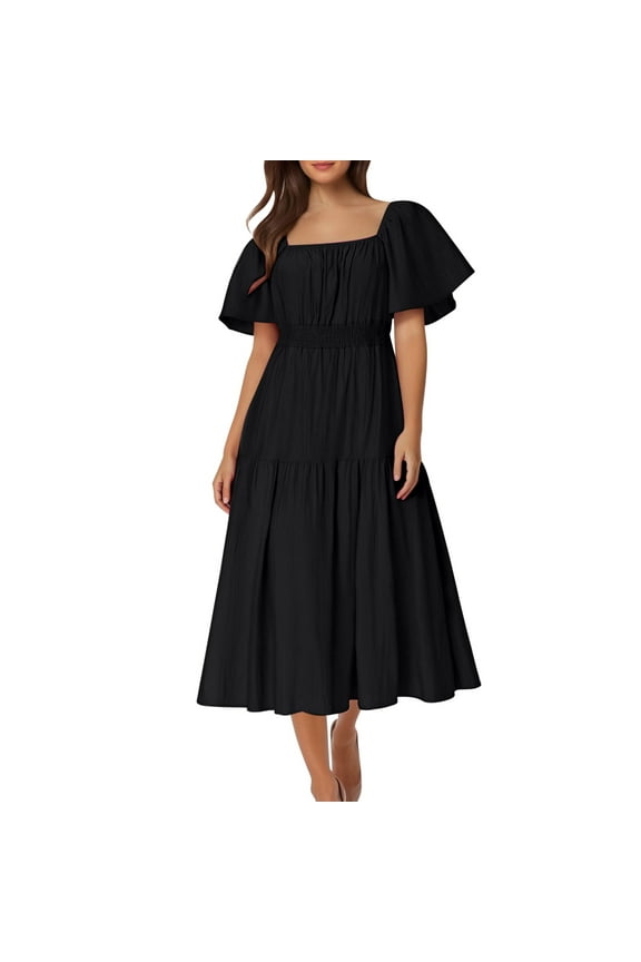 Plus Size Dresses for Women Boho Maxi Dress Square Neck Puff Sleeve Tiered Bodycon A-Line Flowy Sundresses for Wedding Guest