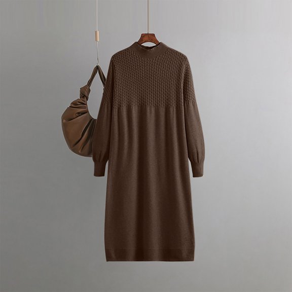 BSDJILFG Plus Size Dresses for Women Oversized Sweaters Loose Fit Solid Color Ribbed Knit Medium Length Shirts