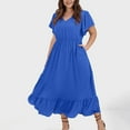 thumbnail image 1 of BSDJILFG Plus Size Dresses for Women Summer 2025 Casual Bell Sleeve V-Neck Ruffle A-Line Flowy Puffy Maxi Dress, 1 of 9