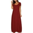 thumbnail image 1 of BSDJILFG Plus Size Dresses for Women Summer Casual Long Tee Comfy Solid Loose Fit Round Neck Short Sleeve Maxi Dress S-5XL, 1 of 5