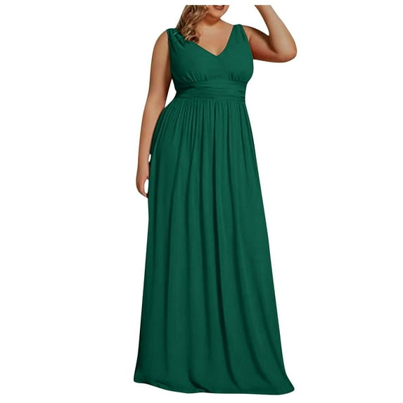 BSDJILFG Plus Size Dresses for Women Summer Maxi Formal Dress Sleeveless Tank Ruffle Long A-Line Sundress for Business Gown Party