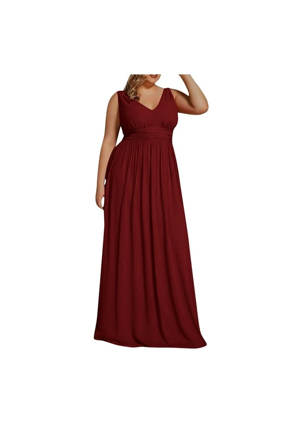 Plus Size Dresses for Women Summer Maxi Formal Dress Sleeveless Tank Ruffle Long A-Line Sundress for Business Gown Party
