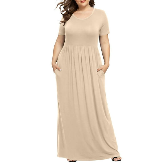 BSDJILFG Plus Size Dresses for Women with Pockets,Casual Loose Fit Maxi Dress,Short Sleeve Bodycon Long Sleep Lounge Dress ,Sizes XL-5XL