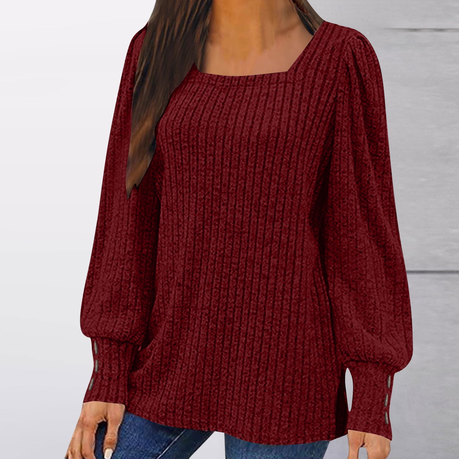 Plus Size Ribbed Sweaters BSDJILFG Plus Size Fall Tops for Women Long Cuff Sleeve Ribbed Knit ...