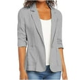 thumbnail image 1 of BSDJILFG Plus Size Linen Blazers Women Lined S-5XL ,3/4 Ruched Sleeve Summer Suit Jacket Lightweight Office Work Jackets with Pockets, 1 of 6