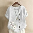 thumbnail image 1 of BSDJILFG Plus Size Linen Tops for Women Summer Dressy Embroidered Shirt Loose Fit Pleated Solid Color Button Peasant Blouse Sizes S-5XL Clearance, 1 of 4
