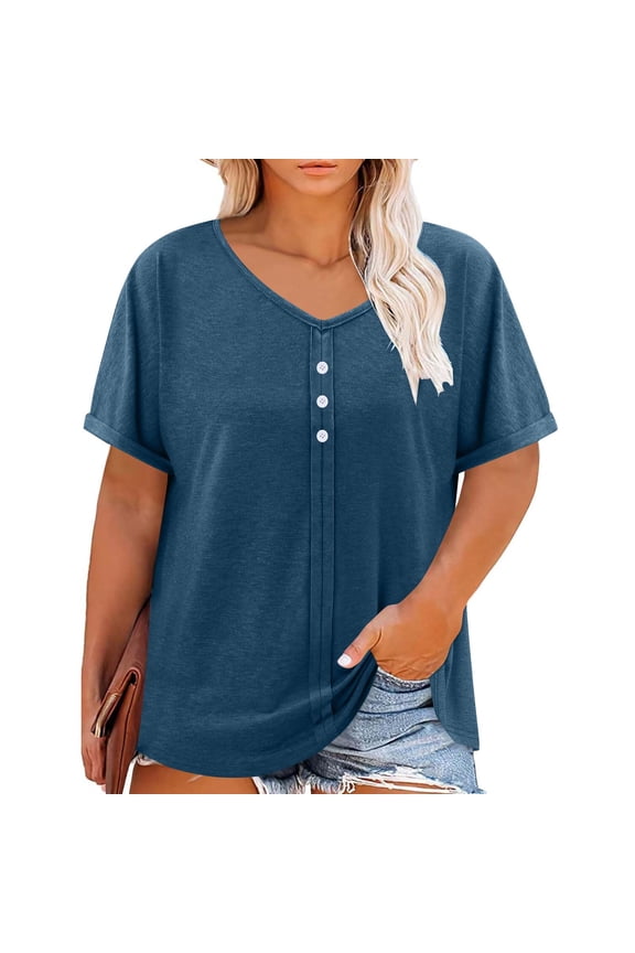 Plus Size Pajama Tops for Women,Summer Casual Loose Fit Button Up Pullover Blouse ,Sizes L-5XL