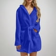 thumbnail image 1 of BSDJILFG Plus Size Robes for Women Casual Long Sleeve Tie Front Warm Fleece Fuzzy Hooded Evening Sleepwear with Pockets, 1 of 5