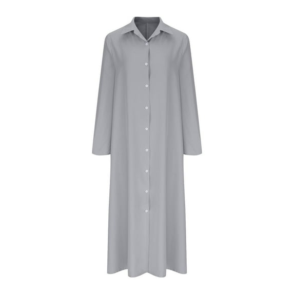 BSDJILFG Plus Size Shirt Dresses for Women S-5XL Long Sleeve Solid Color V Neck Casual Loungewear Sleepwear Shirts Maxi Dress