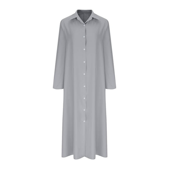 BSDJILFG Plus Size Shirt Dresses for Women S-5XL Long Sleeve Solid Color V Neck Casual Loungewear Sleepwear Shirts Maxi Dress