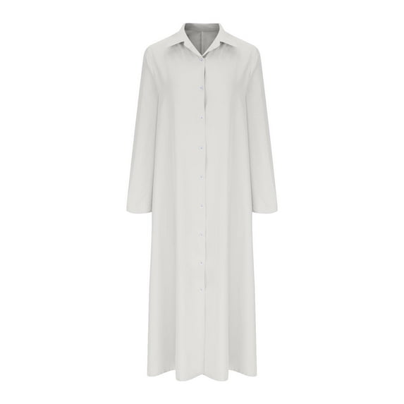 BSDJILFG Plus Size Shirt Dresses for Women S-5XL Long Sleeve Solid Color V Neck Casual Loungewear Sleepwear Shirts Maxi Dress