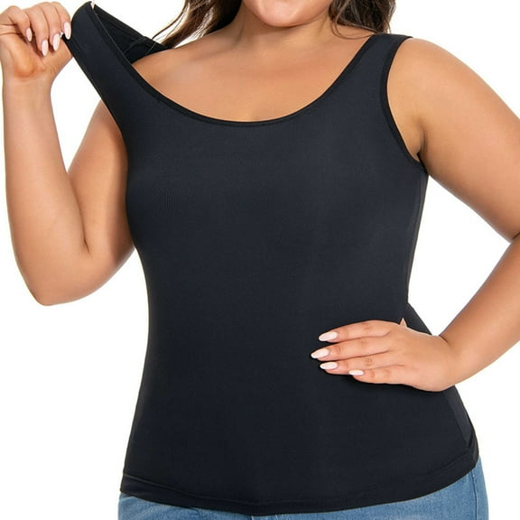 BSDJILFG Plus Size Summer Tops for Women Camisole with Built-In-Bra,Oversized Tank Top Soft Molded Cups Sleeveless Crew Neck Yoga Workout Tops ,XL-4XL