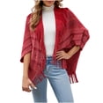thumbnail image 1 of BSDJILFG Plus Size Swim Cover Up for Women Striped Print Tassel Round Hem Half Sleeve Loose Fit Cardigan Shawls, 1 of 7