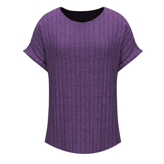 BSDJILFG Plus Size T-Shirts for Women Ribbed Knit Soft Breathable Short Sleeve Sweater Slim Fit Crewneck Lounge Tops,Sizes XL-5XL