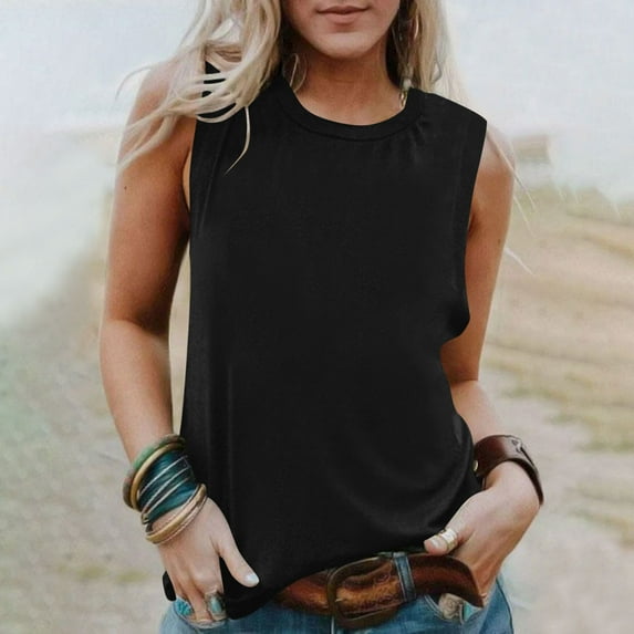 BSDJILFG Plus Size Tank Top for Women Casual Sleeveless Camisoles Solid Color Slim Fit
