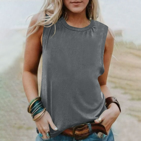 BSDJILFG Plus Size Tank Top for Women Casual Sleeveless Camisoles Solid Color Slim Fit