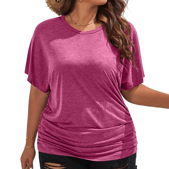 BSDJILFG Plus Size Tops for Women Basic T-Shirt Loose Fit Solid Color Half Sleeve Round Neck Pullover Blouse ,S-3XL