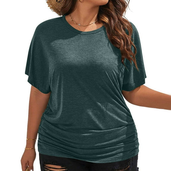 BSDJILFG Plus Size Tops for Women Basic T-Shirt Loose Fit Solid Color Half Sleeve Round Neck Pullover Blouse ,S-3XL