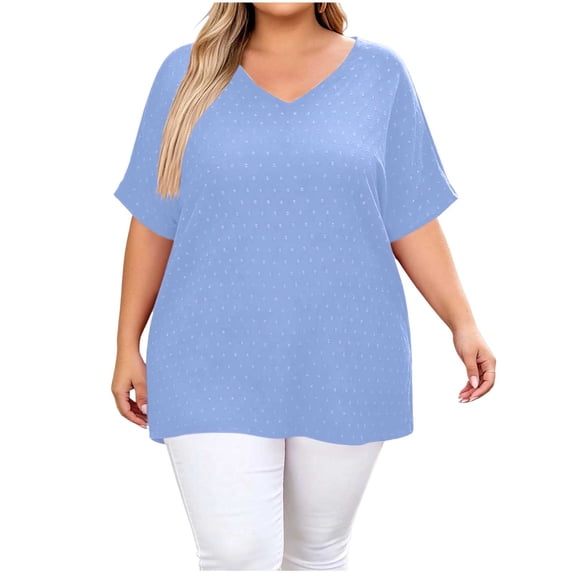 BSDJILFG 50% Plus Size Tops for Women Casual Short Sleeve Button V Neck Basic T Shirt Loose Sleep Pajama Lounge Tops S-5XL