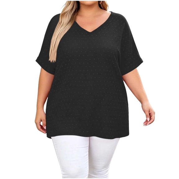 BSDJILFG Plus Size Tops for Women Casual Short Sleeve Button V Neck Basic T Shirt Loose Sleep Pajama Lounge Tops S-5XL