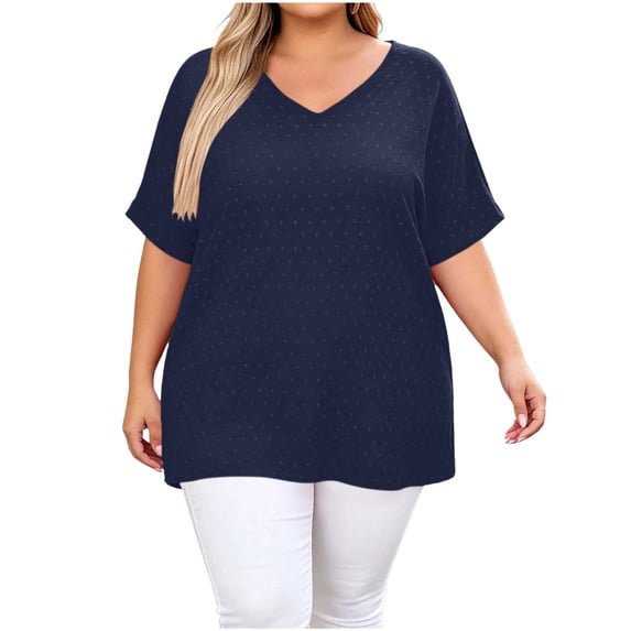 BSDJILFG 50% Plus Size Tops for Women Casual Short Sleeve Button V Neck Basic T Shirt Loose Sleep Pajama Lounge Tops S-5XL