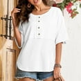 thumbnail image 1 of BSDJILFG Plus Size Waffle Shirts for Women 3/4 Sleeve White T-Shirt Crew Neck Tunic Button Up Short Sleeve Pullover Blouse, 1 of 7