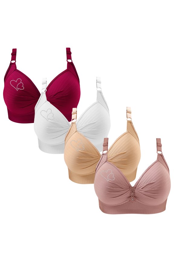 Push Up Bras ,Plus Size Bras for Big Bust Women 4 Pack Wire Free Seamless Padded Halter High Impact Comfortable Everyday Bras,XS-4XL
