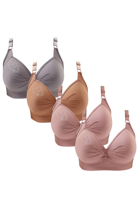 Push Up Bras ,Plus Size Bras for Big Bust Women 4 Pack Wire Free Seamless Padded Halter High Impact Comfortable Everyday Bras,XS-4XL
