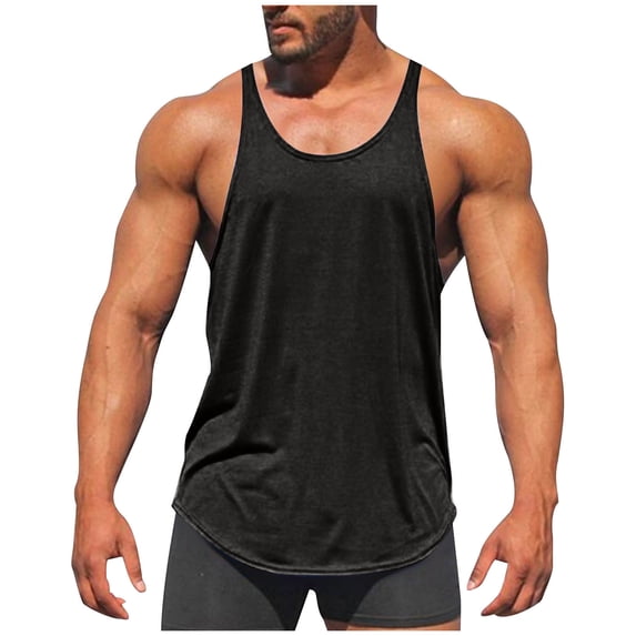 BSDJILFG Racerback Tank Tops for Men Big and Tall Cotton Breathable Workout Camisole Quick Drying Stretchy Gym Shirts 3XL-5XL